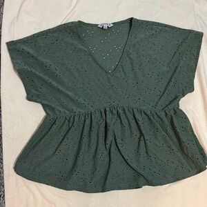 Nanette Lepore Forest Green Eyelet Peplum Blouse